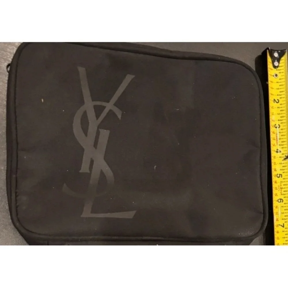Yves Saint Laurent Beaute Black Canvas Makeup Bag Travel Cosmetic Organizer YSL